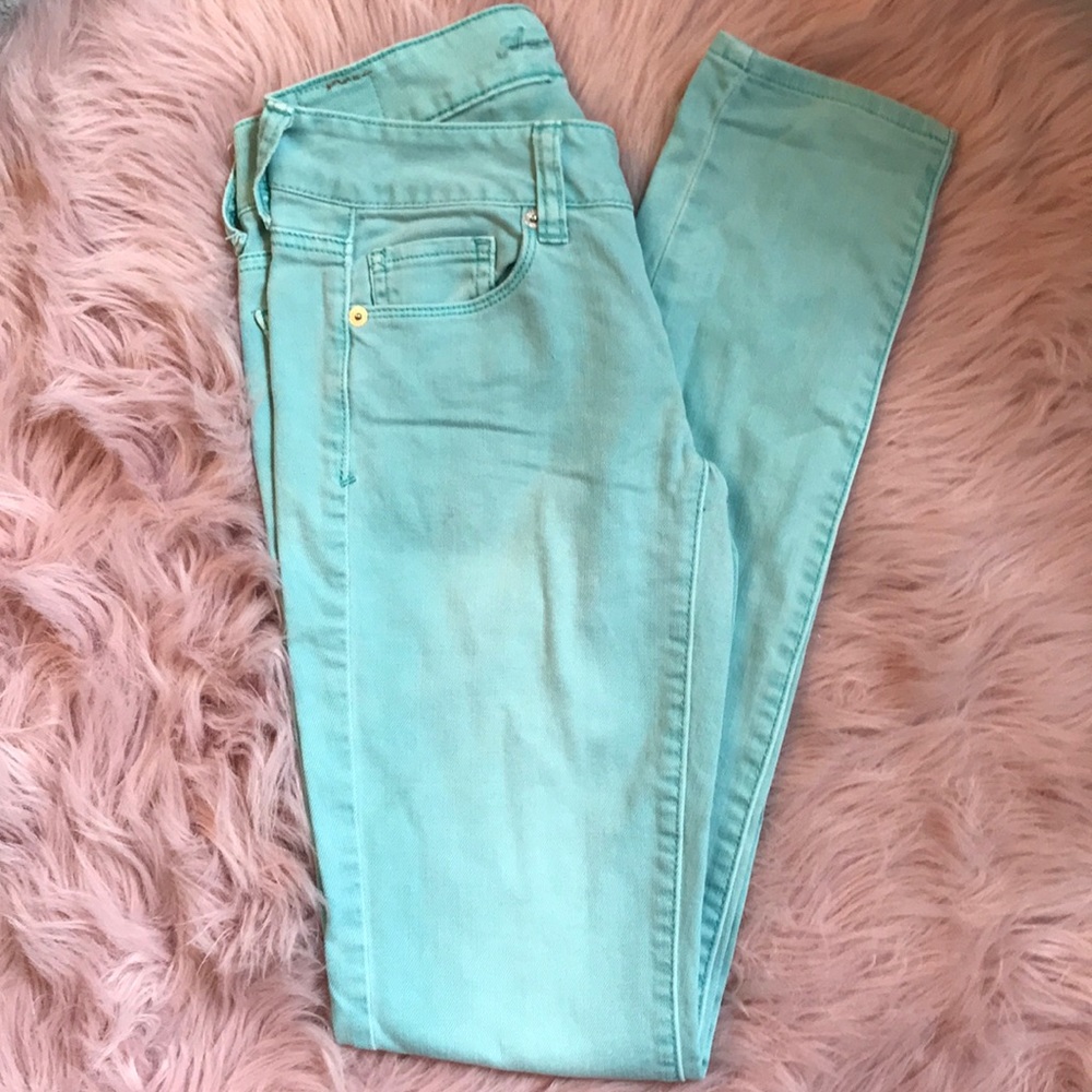 Aqua blue American Eagle skinny jeans